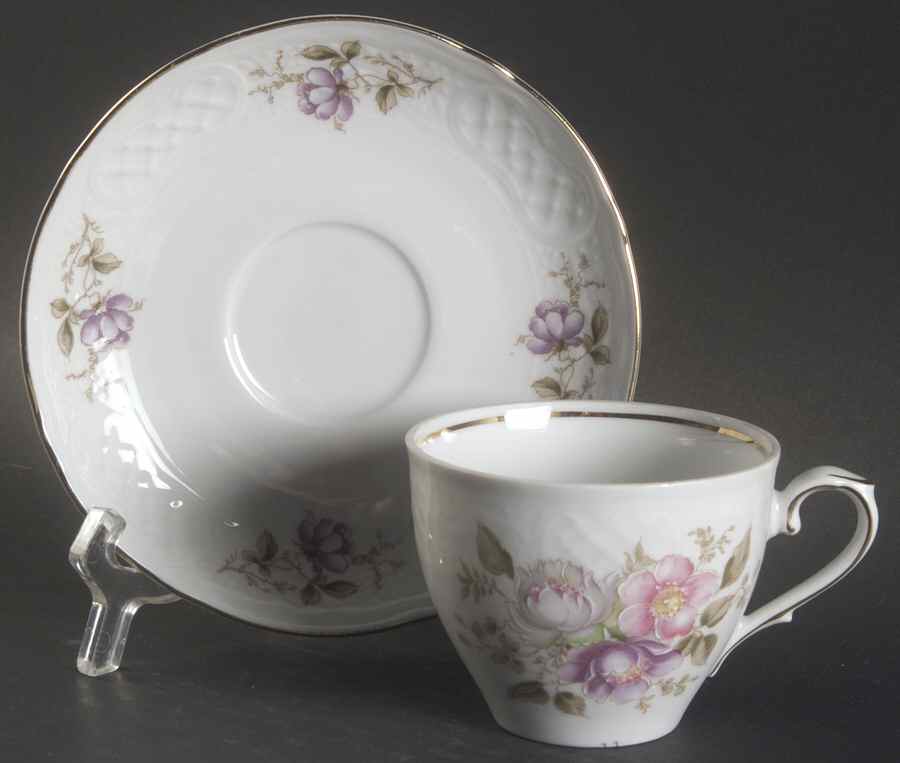 Mountain Rose Flat Cup & Saucer Set by Schumann - Bavaria-1