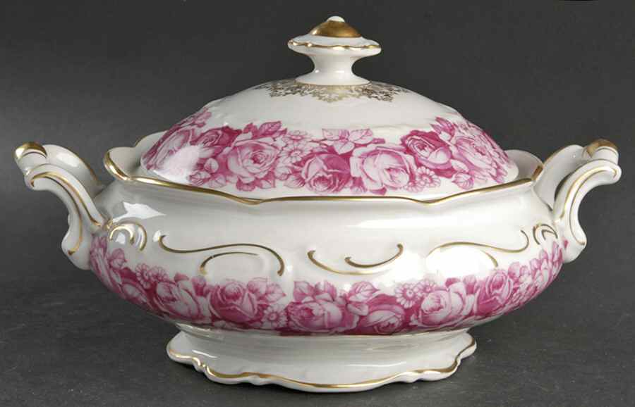 Old Rose Round Covered Vegetable by Schumann - Bavaria-1
