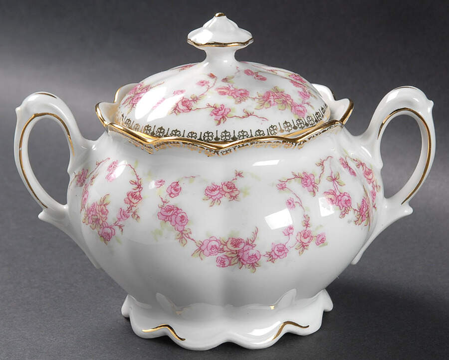 Original Bridal Rose Sugar Bowl & Lid by Schumann - Bavaria-1