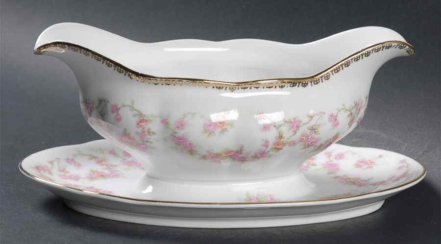 Original Bridal Rose Gravy Boat with Attached Underplate by Schumann - Bavaria-1