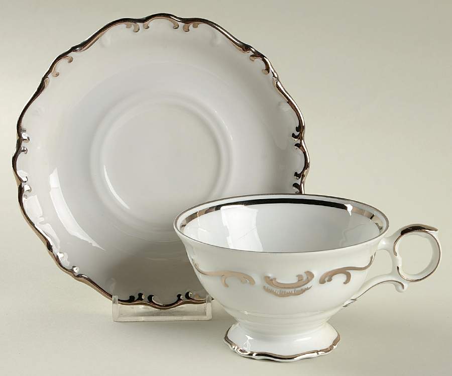 Platinum Elegance Footed Cup & Saucer Set by Schumann - Bavaria-1