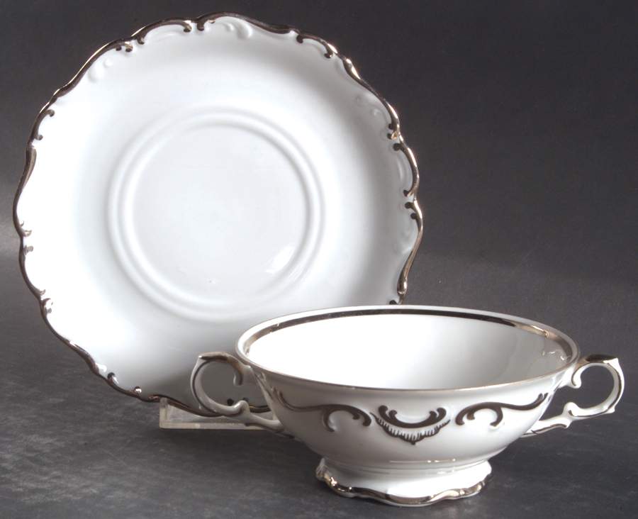 Platinum Elegance Footed Cream Soup Bowl & Saucer Set by Schumann - Bavaria-1