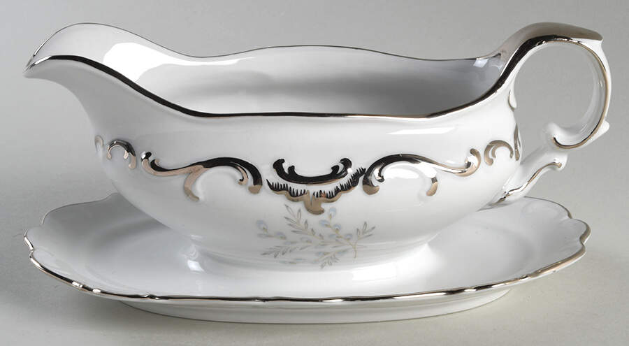 Platinum Glow Gravy Boat with Attached Underplate by Schumann - Bavaria-1