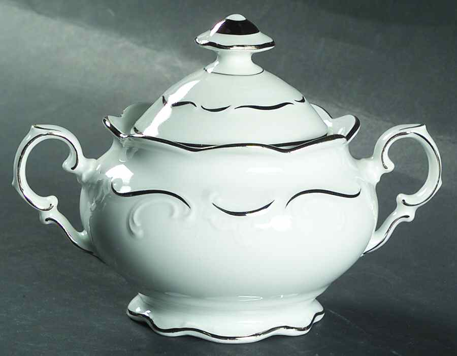 Platinum Scroll Sugar Bowl & Lid by Schumann - Bavaria-1