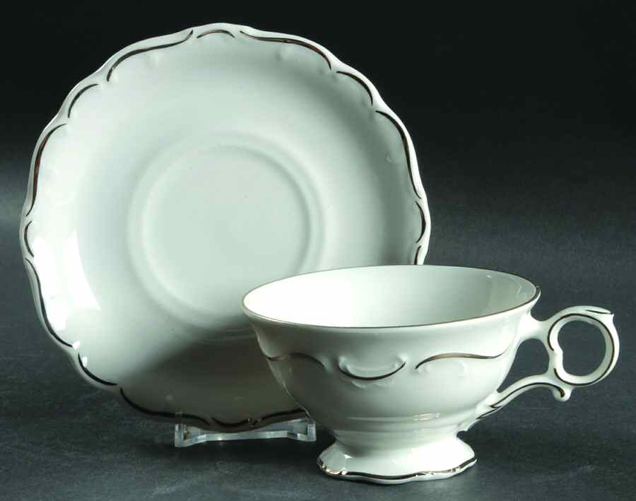 Platinum Scroll Footed Cup & Saucer Set by Schumann - Bavaria-1