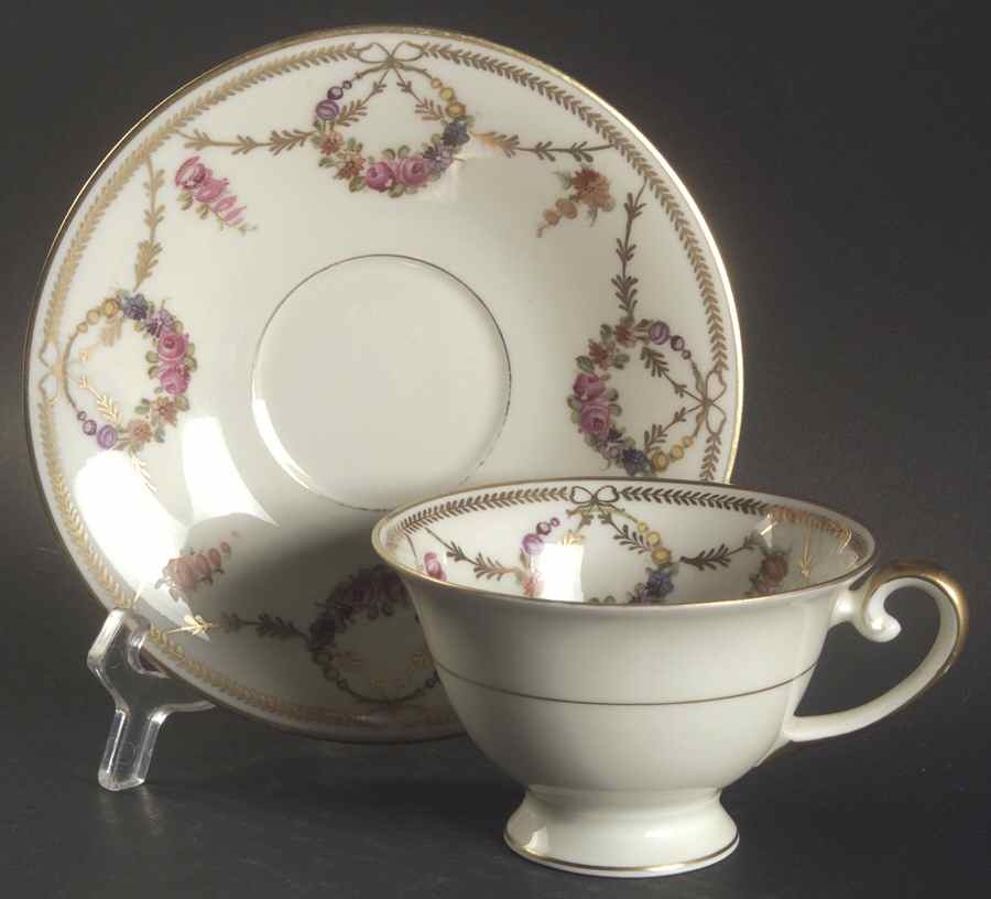 San Luis Rey (Ivory Background) Footed Cup & Saucer Set by Schumann - Bavaria-1