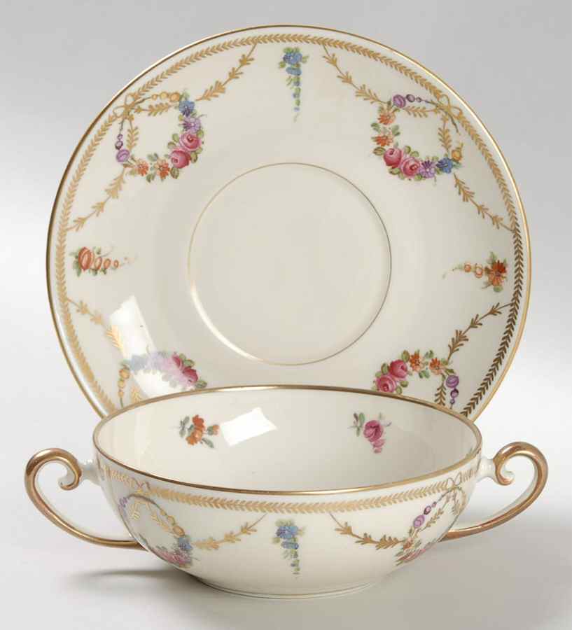 San Luis Rey (Ivory Background) Flat Cream Soup Bowl & Saucer Set by Schumann - Bavaria-1