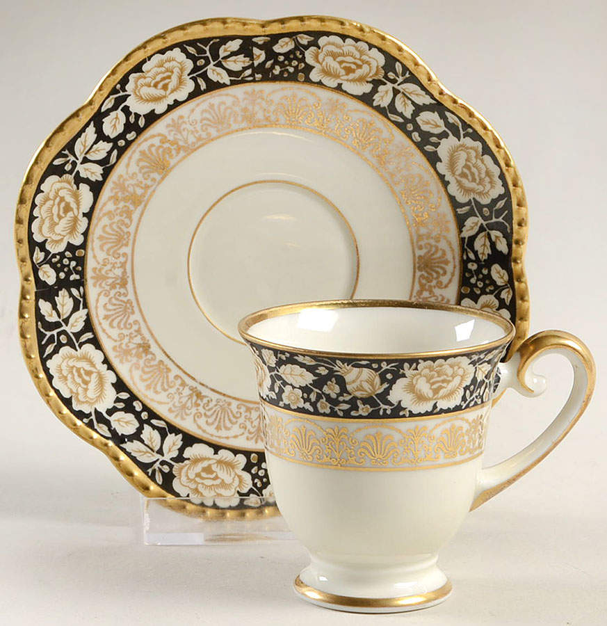 25076 Black Footed Demitasse Cup & Saucer Set by Schumann - Bavaria-1
