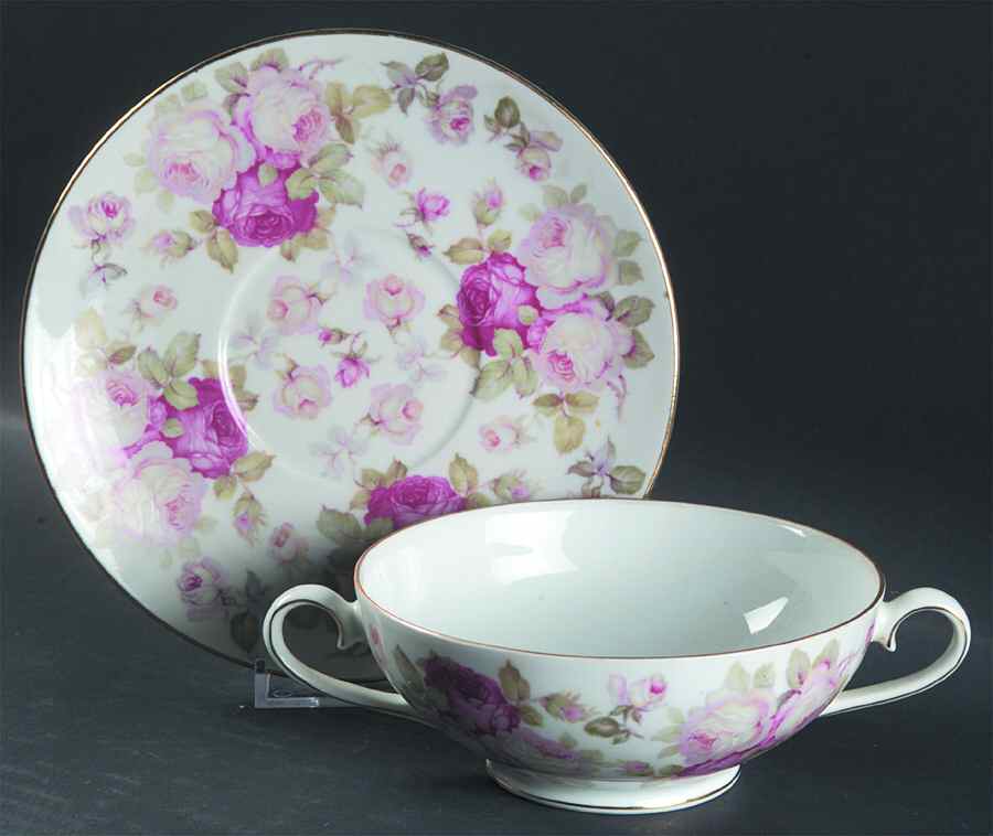 SCH6 Footed Cream Soup Bowl & Saucer Set by Schumann - Bavaria-1