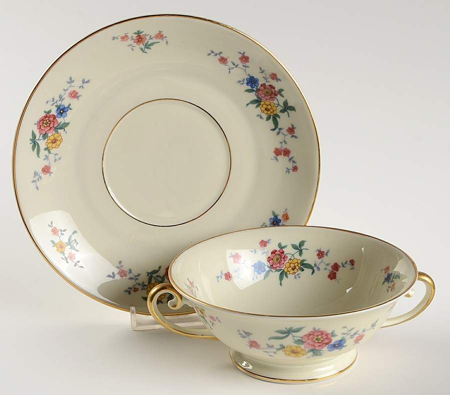 SCH87 Footed Cream Soup Bowl & Saucer Set by Schumann - Bavaria-1