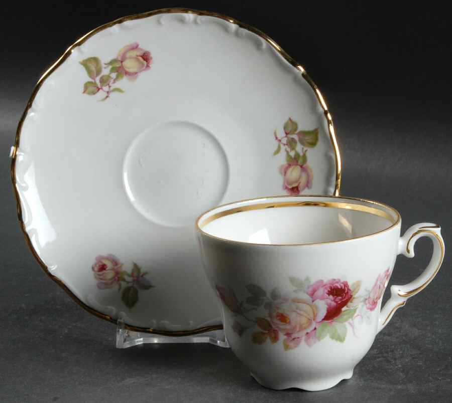 Schumann Rose Footed Cup & Saucer Set by Schumann - Bavaria-1