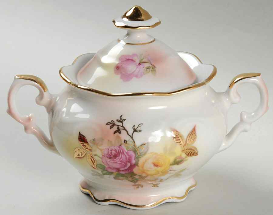 Sunset Rose Sugar Bowl & Lid by Schumann - Bavaria-1