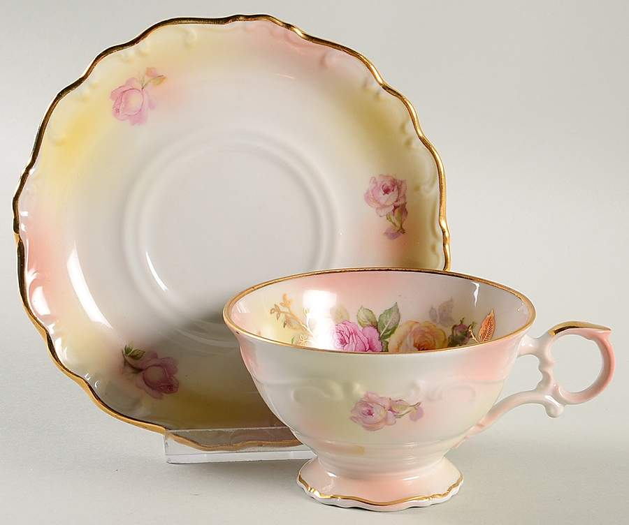 Sunset Rose Footed Cup & Saucer Set by Schumann - Bavaria-1