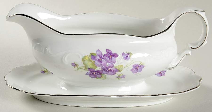 Violette (Gold Trim) Gravy Boat with Attached Underplate by Schumann - Bavaria-1