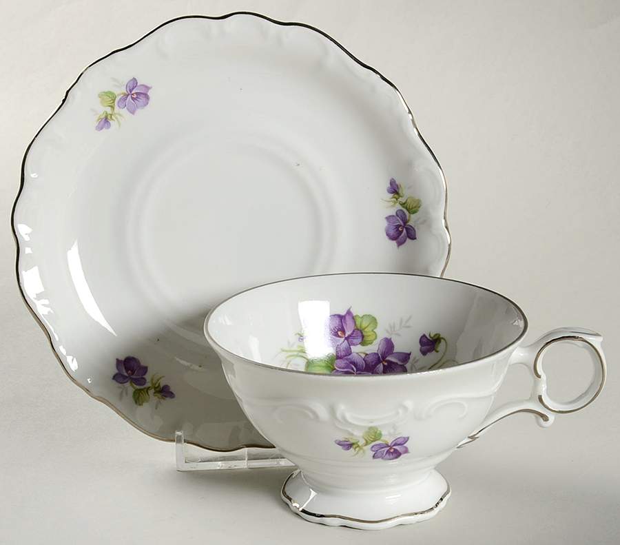 Violette (Gold Trim) Footed Cup & Saucer Set by Schumann - Bavaria-1