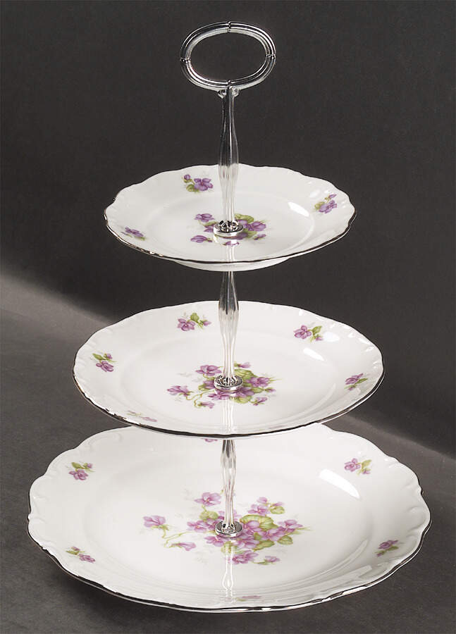 Violette (Platinum Trim) 13 7/8"-14 1/4" 3-Tiered Serving Tray(DP,SP,BB) HC by Schumann - Bavaria-1
