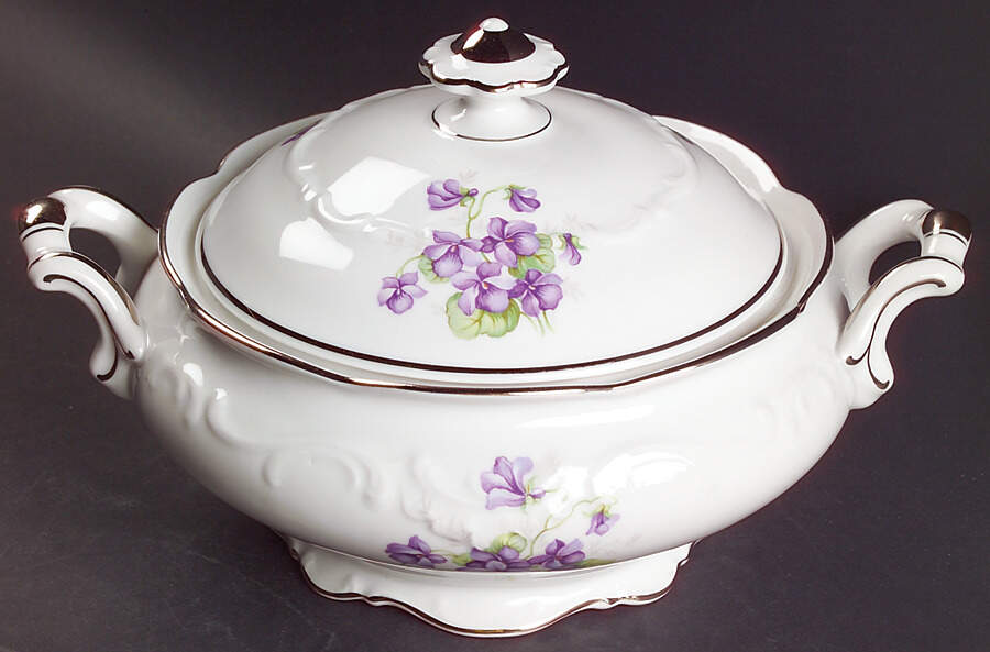 Violette (Platinum Trim) Round Covered Vegetable by Schumann - Bavaria-1
