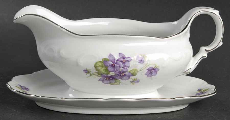 Violette (Platinum Trim) Gravy Boat with Attached Underplate by Schumann - Bavaria-1