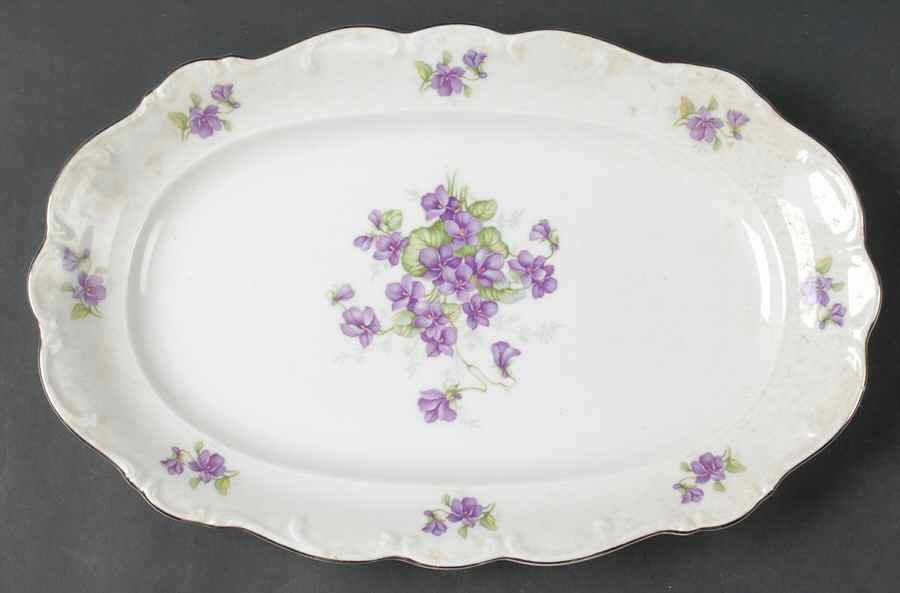 Violette (Platinum Trim) 14" Oval Serving Platter by Schumann - Bavaria-1