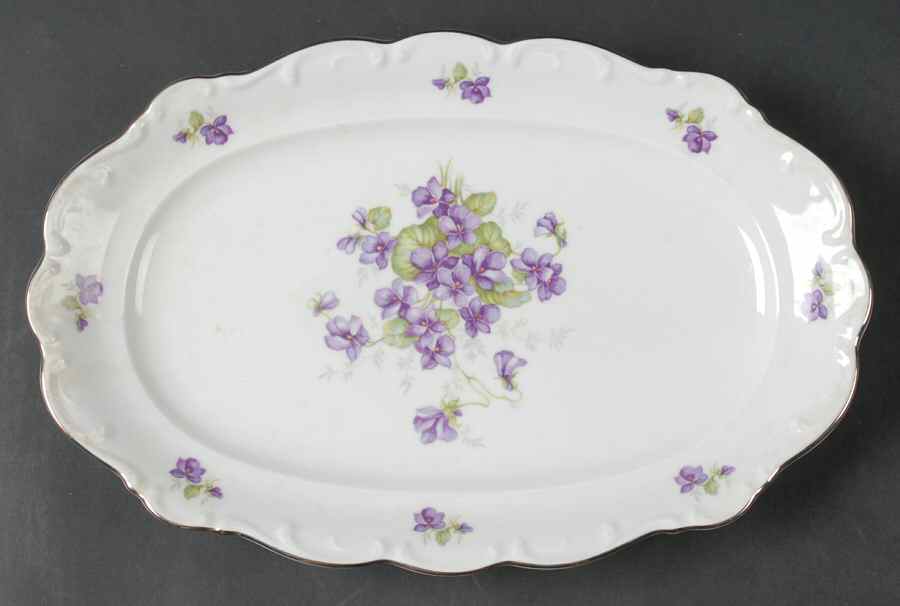 Violette (Platinum Trim) 12" Oval Serving Platter by Schumann - Bavaria-1
