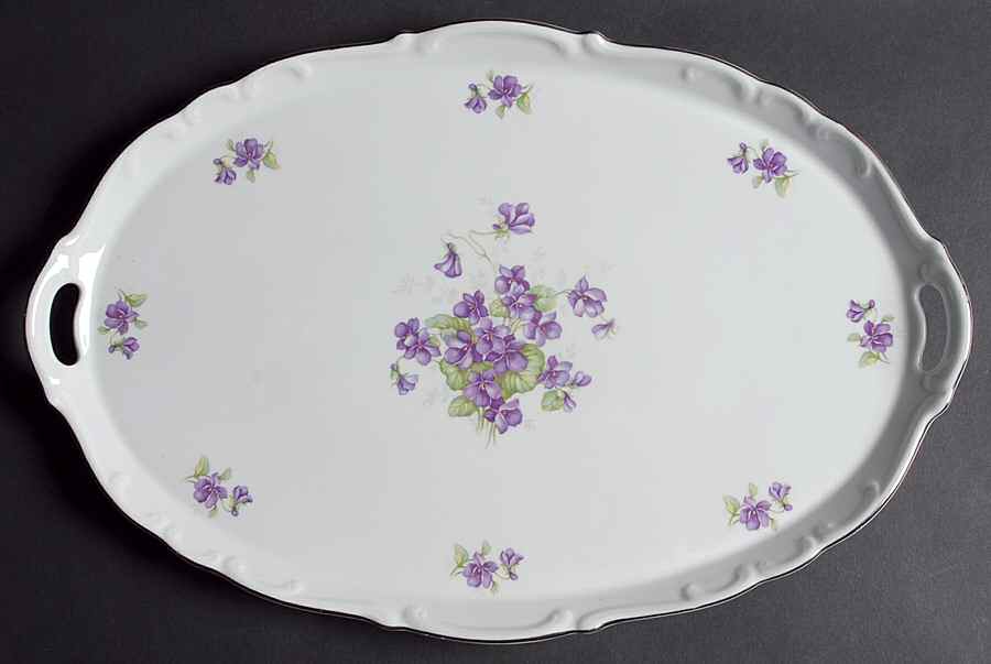 Violette (Platinum Trim) 16" Oval Serving Platter by Schumann - Bavaria-1
