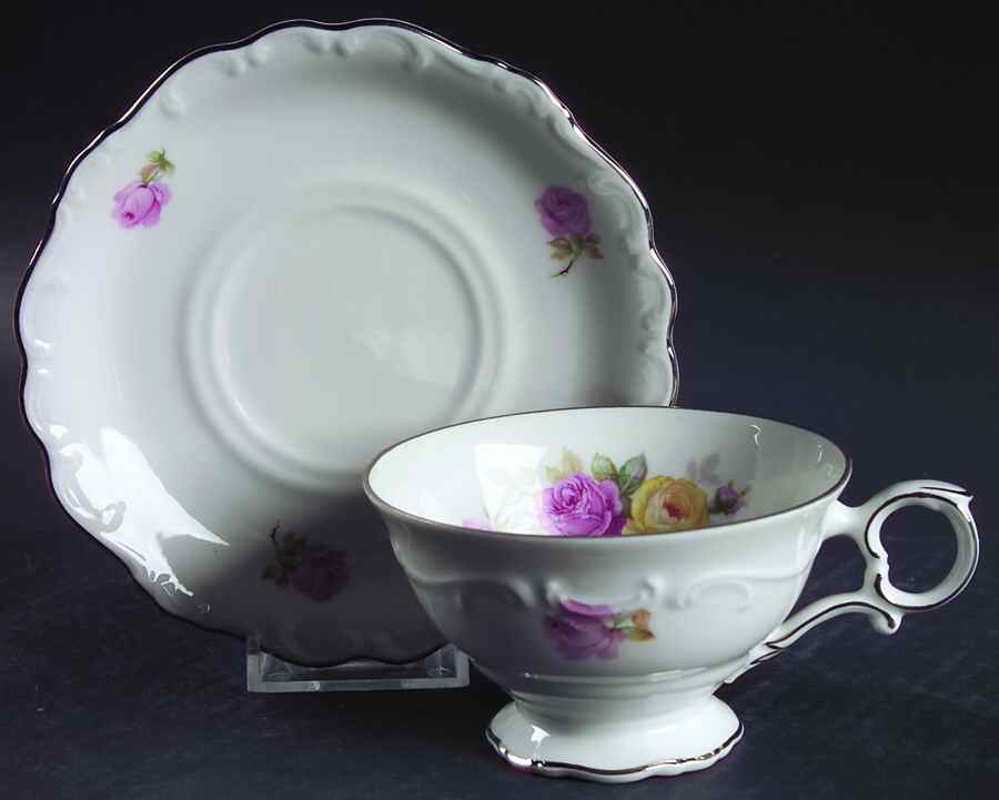 Victorian Rose Footed Cup & Saucer Set by Schumann - Bavaria-1