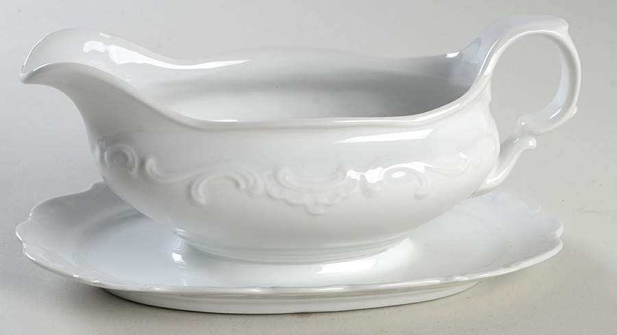 White Elegance Gravy Boat with Attached Underplate by Schumann - Bavaria-1