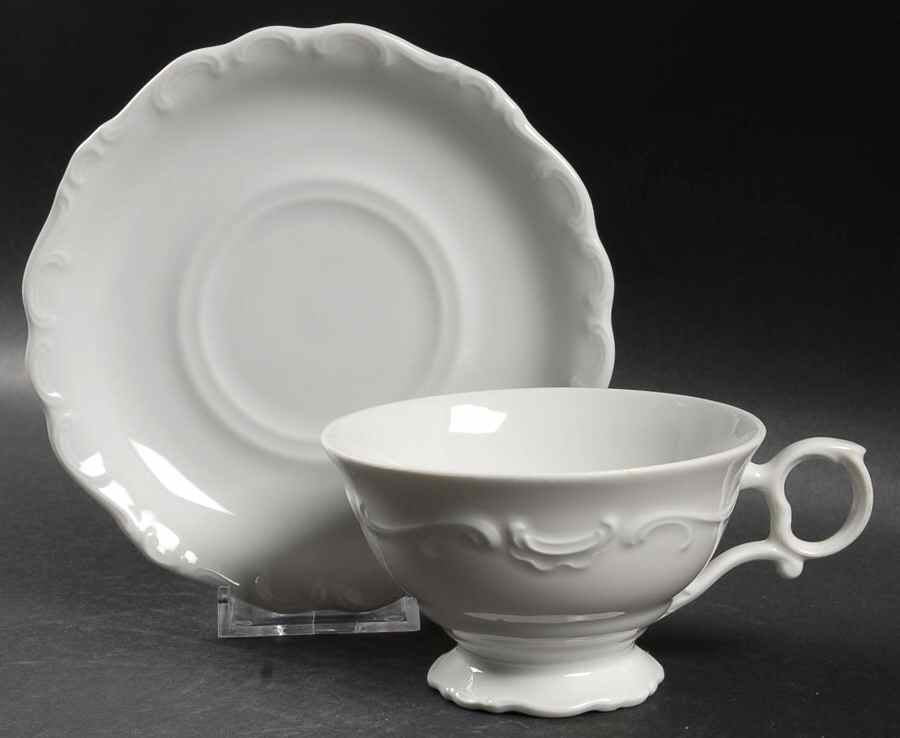 White Elegance Footed Cup & Saucer Set by Schumann - Bavaria-1