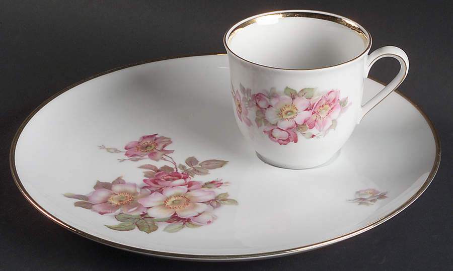 Wild Rose Scalloped (Coupe) Snack Plate & Cup Set by Schumann - Bavaria-1
