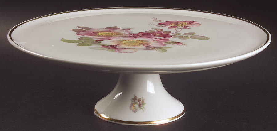 Wild Rose Scalloped (Coupe) 12" Diameter Pedestal Cake Stand by Schumann - Bavaria-1