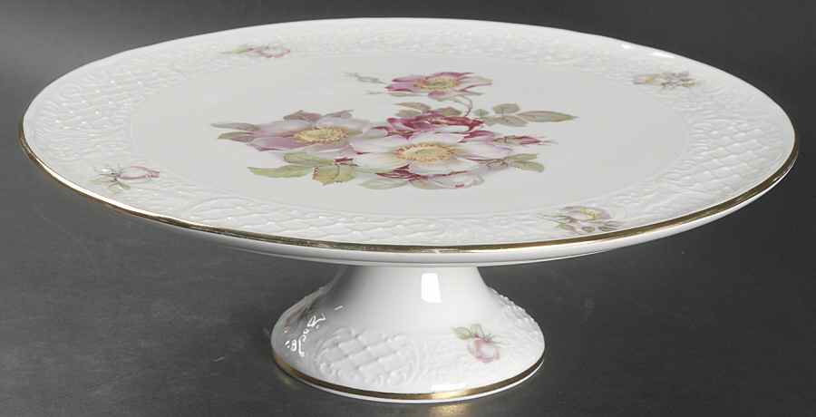 Wild Rose Scalloped (Coupe) 12" Diameter Pedestal Cake Stand by Schumann - Bavaria-1