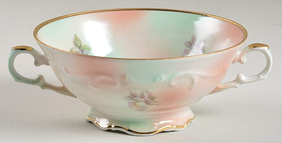 Wild Rose (Scallop, Rim, Embossed) Footed Cream Soup Bowl by Schumann - Bavaria-1