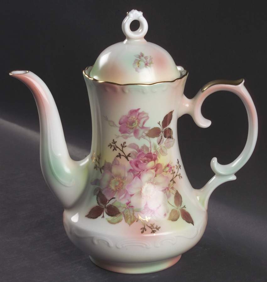 Wild Rose (Scallop, Rim, Embossed) Coffee Pot & Lid by Schumann - Bavaria-1