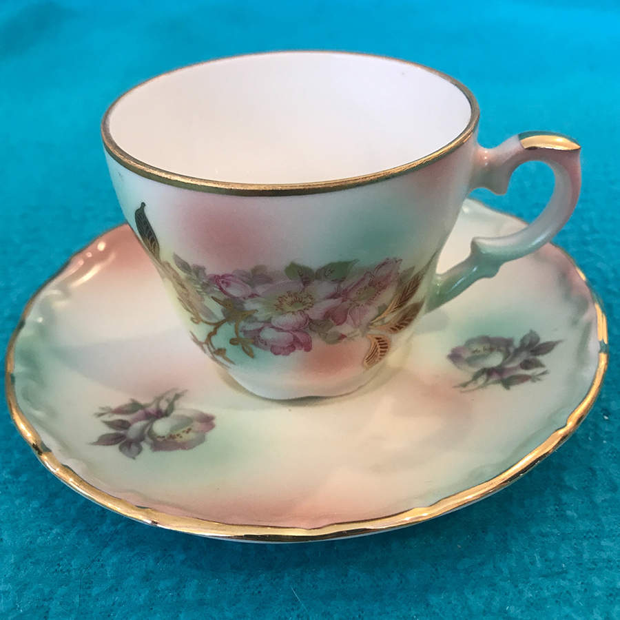Wild Rose (Scallop, Rim, Embossed) Flat Cup & Saucer Set by Schumann - Bavaria-1