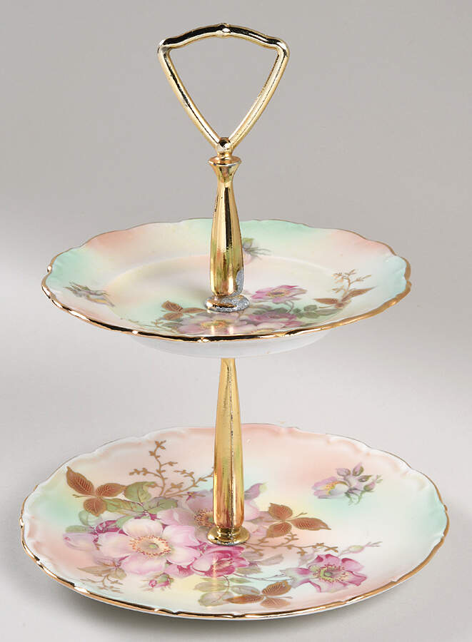 Wild Rose (Scallop, Rim, Embossed) 2-Tiered Serving Tray (Salad & Bread/Butter Plate) by Schumann - Bavaria-1