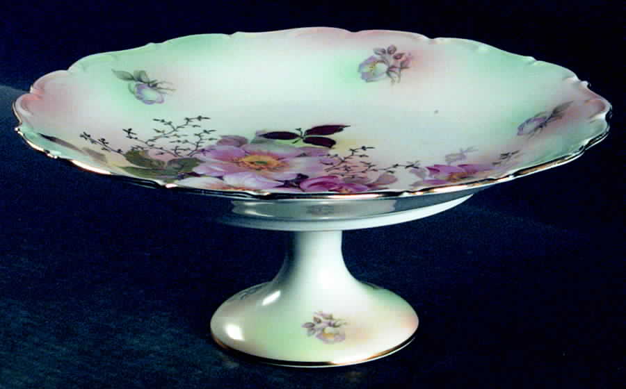 Wild Rose (Scallop, Rim, Embossed) 12" Diameter Pedestal Cake Stand by Schumann - Bavaria-1