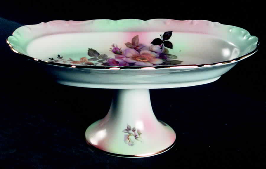 Wild Rose (Scallop, Rim, Embossed) Oval Compote by Schumann - Bavaria-1
