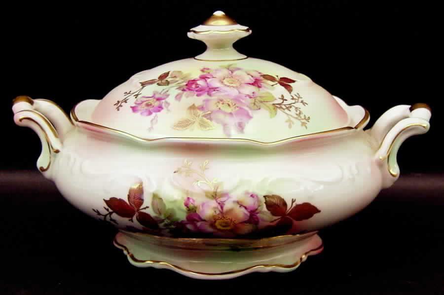 Wild Rose (Scallop, Rim, Embossed) Round Covered Vegetable by Schumann - Bavaria-1