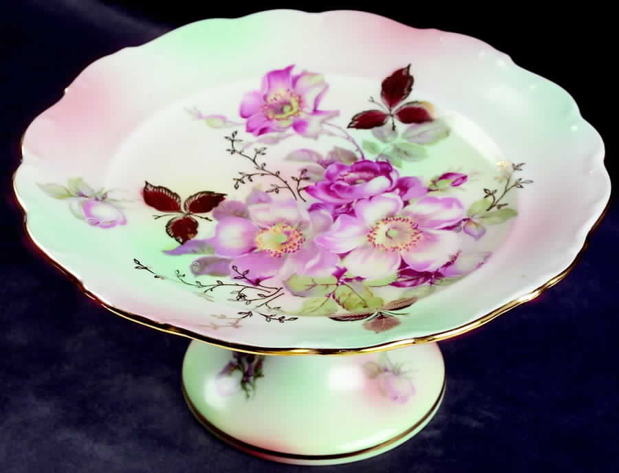 Wild Rose (Scallop, Rim, Embossed) Round Compote (Height X Width) by Schumann - Bavaria-1
