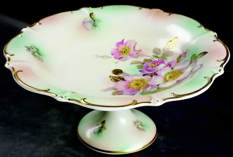 Wild Rose (Scallop, Rim, Embossed) Round Compote (Height X Width) by Schumann - Bavaria-1