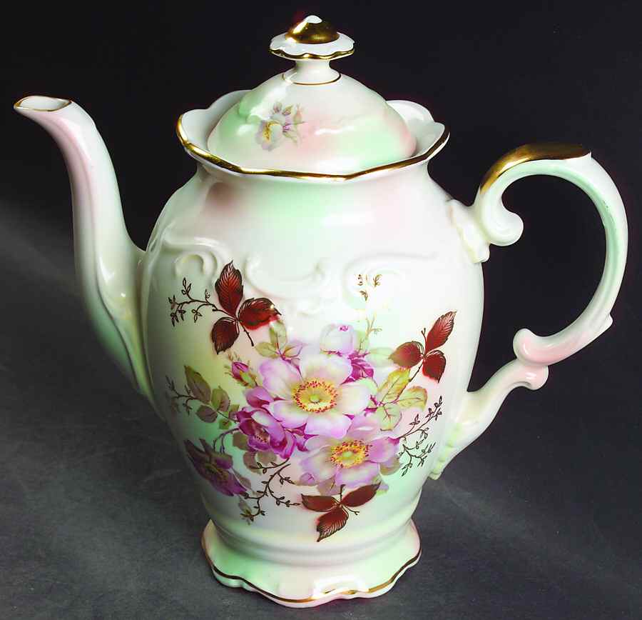 Wild Rose (Scallop, Rim, Embossed) Coffee Pot & Lid by Schumann - Bavaria-1
