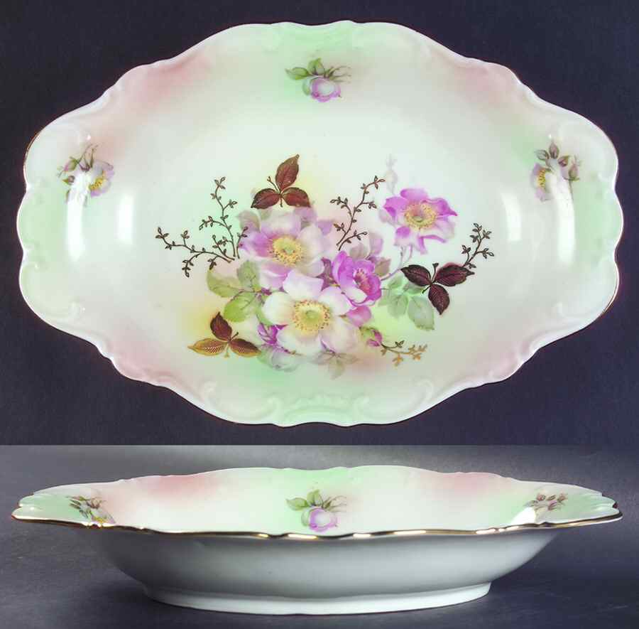 Wild Rose (Scallop, Rim, Embossed) 12" Oval Vegetable Bowl by Schumann - Bavaria-1