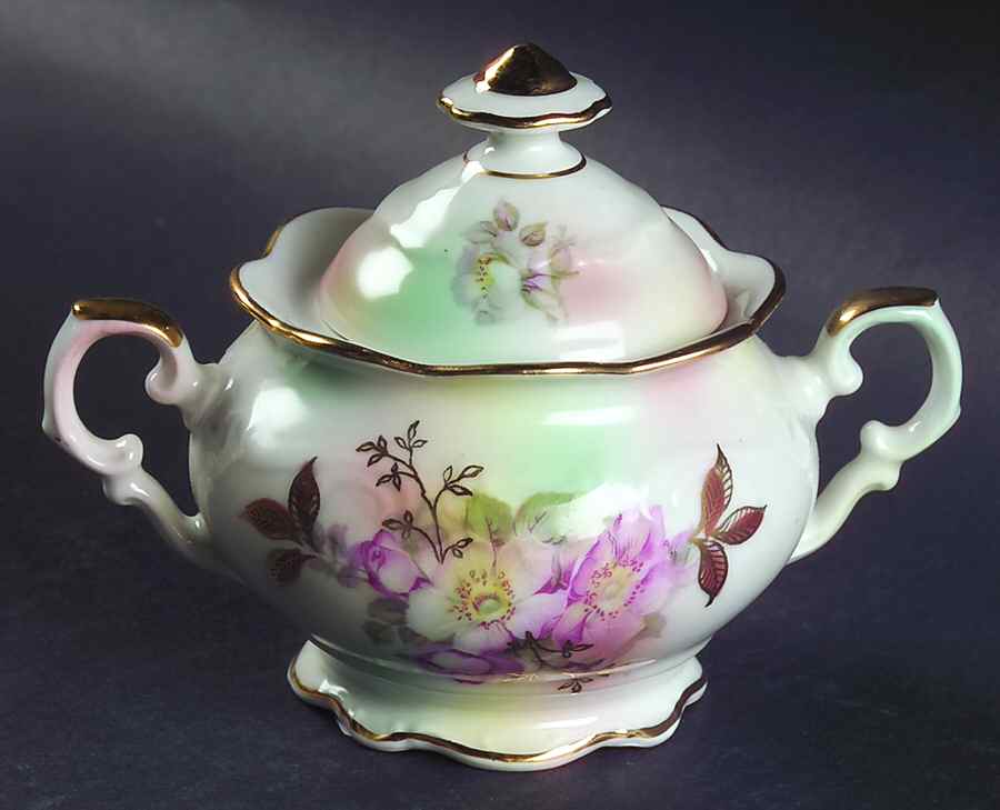 Wild Rose (Scallop, Rim, Embossed) Mini Sugar Bowl & Lid by Schumann - Bavaria-1