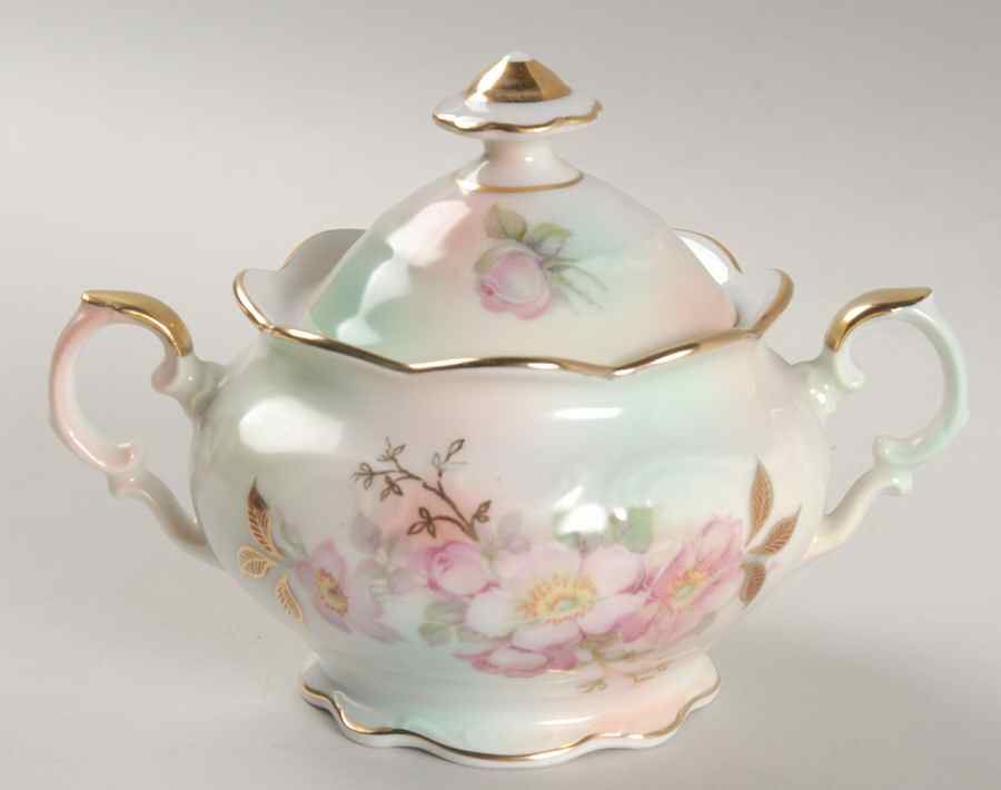 Wild Rose (Scallop, Rim, Embossed) Sugar Bowl & Lid by Schumann - Bavaria-1