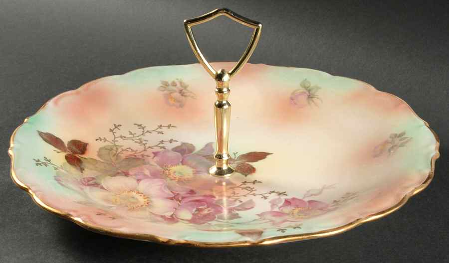 Wild Rose (Scallop, Rim, Embossed) Round Serving Plate with Handle (CH) by Schumann - Bavaria-1