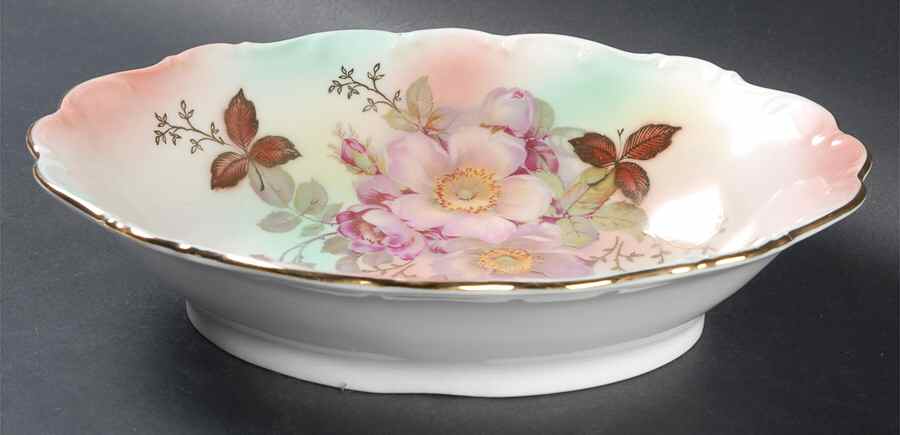 Wild Rose (Scallop, Rim, Embossed) 9" Oval Vegetable Bowl by Schumann - Bavaria-1
