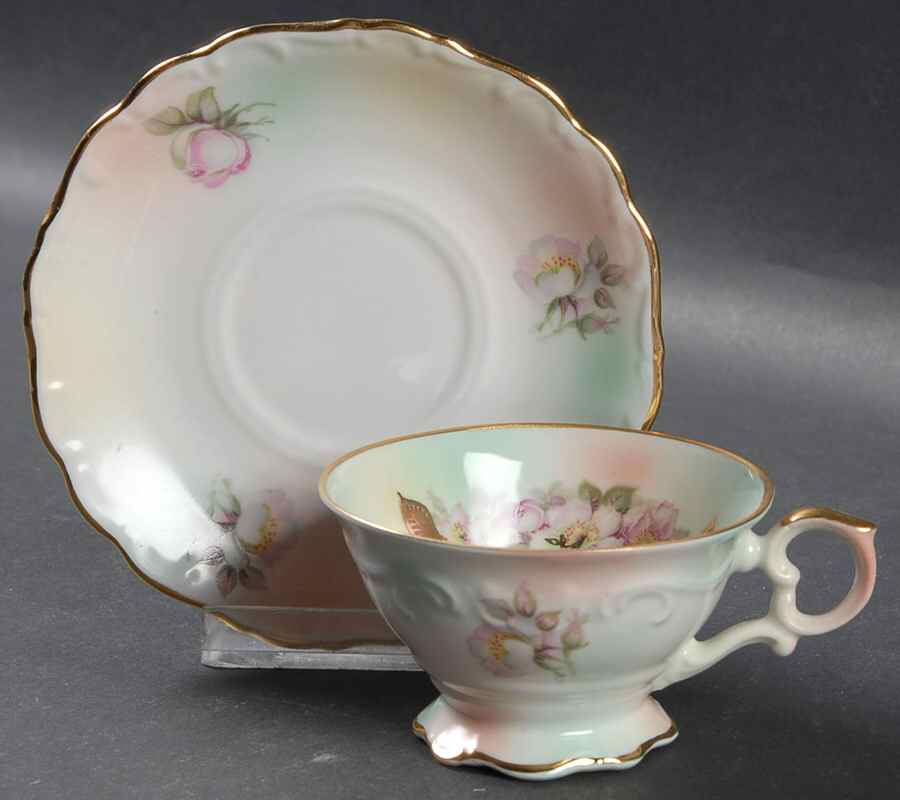 Wild Rose (Scallop, Rim, Embossed) Footed Demitasse Cup & Saucer Set by Schumann - Bavaria-1