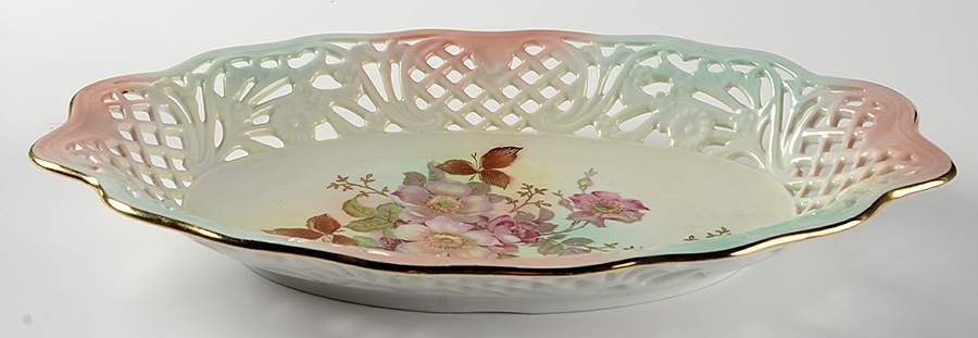 Wild Rose (Scallop, Rim, Embossed) 12" Pierced Oval Bowl by Schumann - Bavaria-1