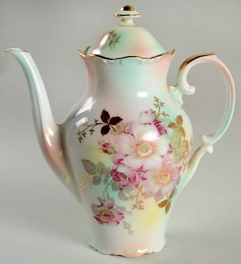 Wild Rose (Scallop, Rim, Embossed) Small Coffee Pot & Lid by Schumann - Bavaria-1