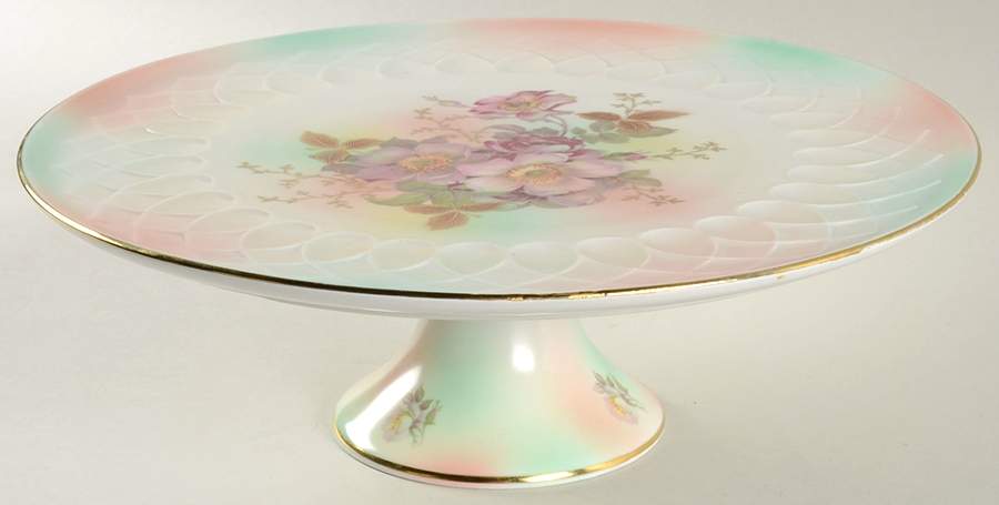 Wild Rose (Scallop, Rim, Embossed) 12" Diameter Pedestal Cake Stand by Schumann - Bavaria-1